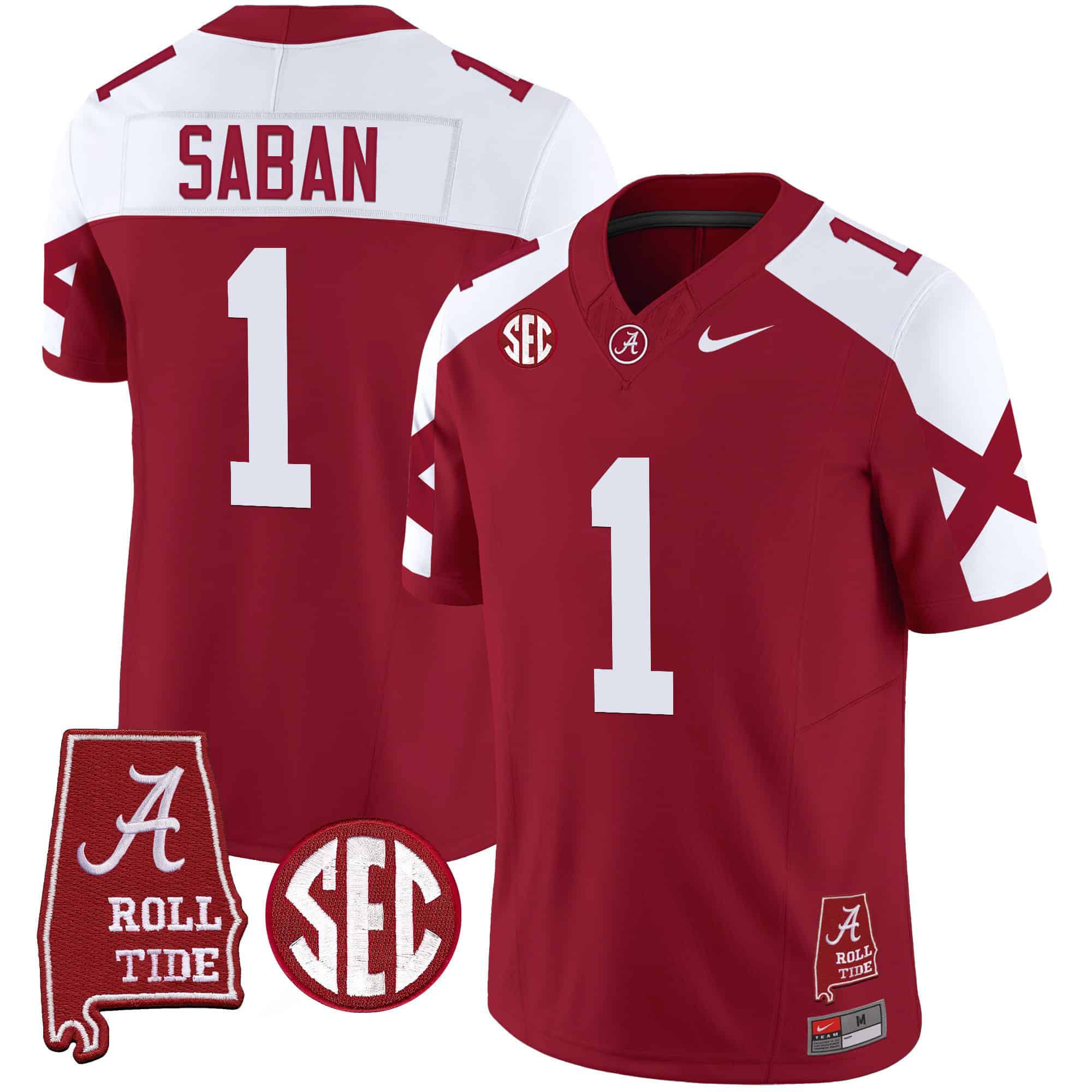 Men Alabama Crimson Tide #1 Saban Red Map Vapor Limited 2024 Nike NCAA Jersey style 1